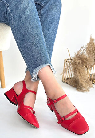 BİÇOMİ Doran Kırmızı Cilt Topuklu Ayakkabı