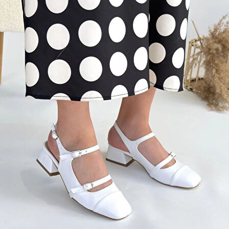 BİÇOMİ Doran Beyaz Cilt Topuklu Ayakkabı