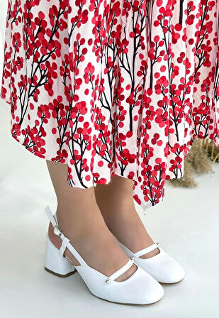 BİÇOMİ Jecci Beyaz Cilt Topuklu Ayakkabı