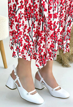 BİÇOMİ Jecci Beyaz Cilt Topuklu Ayakkabı