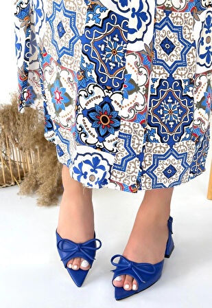 BİÇOMİ Lotta Mavi Cilt Topuklu Ayakkabı