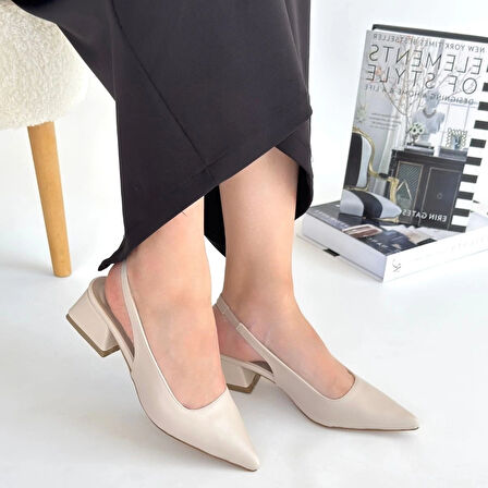 BİÇOMİ Morji Bej Cilt Topuklu Ayakkabı