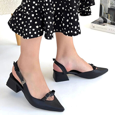 BİÇOMİ Rewat Siyah Cilt Topuklu Ayakkabı