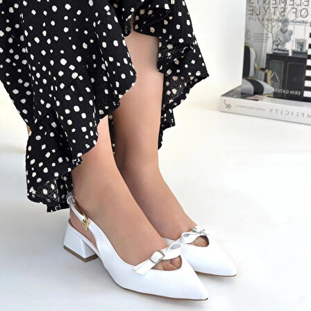 BİÇOMİ Rewat Beyaz Cilt Topuklu Ayakkabı