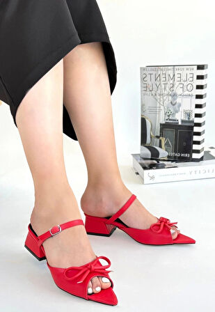 BİÇOMİ Lotta Kırmızı Cilt Topuklu Ayakkabı