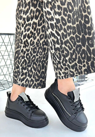 BİÇOMİ Leope Siyah Cilt Bağcıklı Spor Ayakkabı