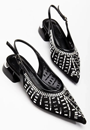 BİÇOMİ Piyar Siyah Taşlı Topuklu Ayakkabı