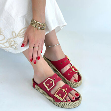 BİÇOMİ İces Kırmızı Nubuk Terlik