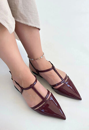 BİÇOMİ Canca Bordo Rugan Babet Ayakkabı