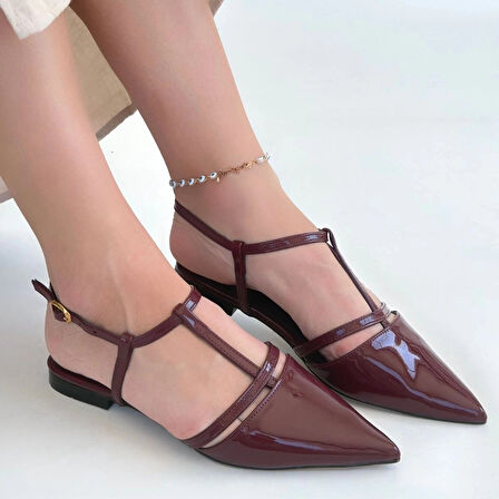 BİÇOMİ Canca Bordo Rugan Babet Ayakkabı