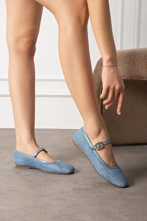 BİÇOMİ Rives Mavi Cilt Hasır Dokumalı Babet Ayakkabı