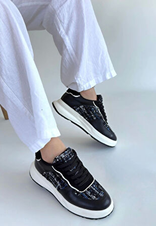 BİÇOMİ Hawer Siyah Cilt Bağcıklı Spor Ayakkabı