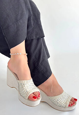 BİÇOMİ Moka Bej Triko Dolgu Topuk Terlik