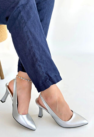 BİÇOMİ Feey Gümüş Cilt Topuklu Ayakkabı
