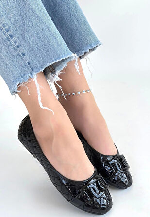 BİÇOMİ Lawy Siyah Rugan Babet Ayakkabı