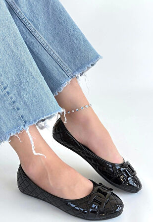 BİÇOMİ Lawy Siyah Rugan Babet Ayakkabı
