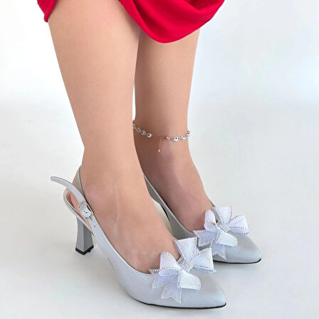 BİÇOMİ Mewi Gümüş Saten Topuklu Ayakkabı