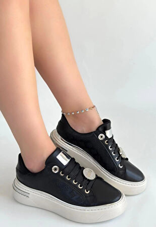 BİÇOMİ Jlar Siyah Cilt Bağcıklı Spor Ayakkabı