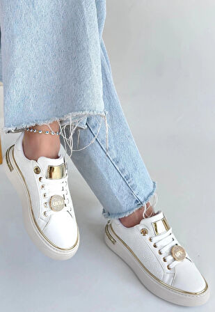 BİÇOMİ Jlar Beyaz Cilt Bağcıklı Spor Ayakkabı