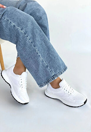 BİÇOMİ Slar Beyaz Cilt Bağcıklı Spor Ayakkabı