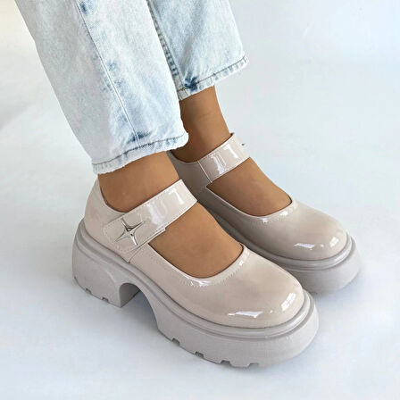 BİÇOMİ Siyat Bej Rugan Dolgu Topuk Oxford Ayakkabı