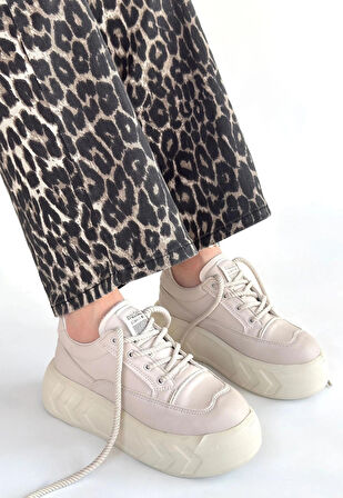 BİÇOMİ Emwa Bej Cilt Bağcıklı Spor Ayakkabı