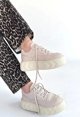 BİÇOMİ Emwa Bej Cilt Bağcıklı Spor Ayakkabı