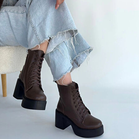 BİÇOMİ Tsan Kahverengi Cilt Bağcıklı Topuklu Bot