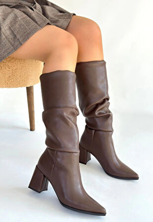 BİÇOMİ Pitay  Kahverengi Cilt Körüklü Topuklu Çizme
