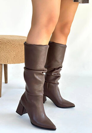 BİÇOMİ Pitay  Kahverengi Cilt Körüklü Topuklu Çizme