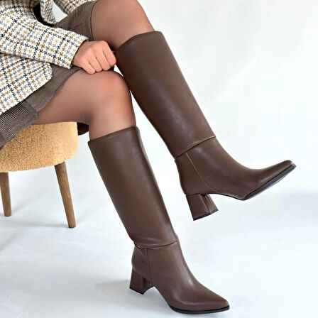 BİÇOMİ Roksa Acı Kahvei Cilt Topuklu Çizme