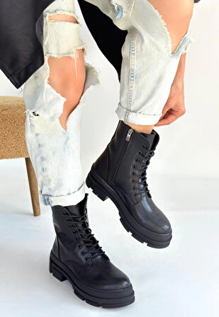 BİÇOMİ Allex Siyah Cilt Bağcıklı Bot