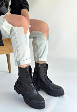 BİÇOMİ Allex Siyah Cilt Bağcıklı Bot