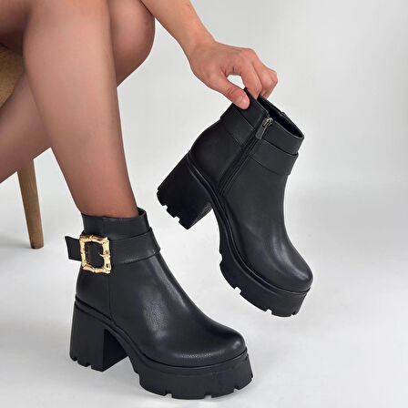 BİÇOMİ Pinma Siyah Cilt Topuklu Bot