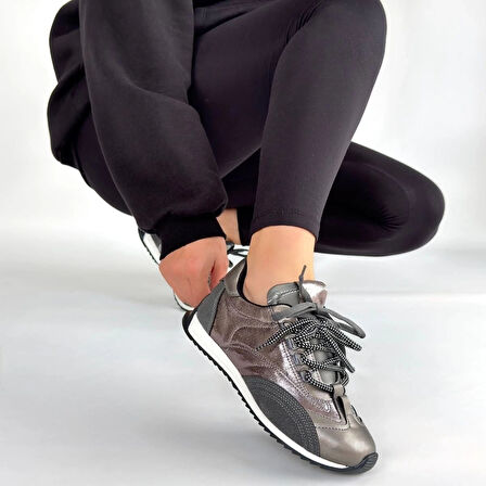 BİÇOMİ Ranu Platin Cilt Paraşüt Detaylı Bağcıklı Spor Ayakkabı