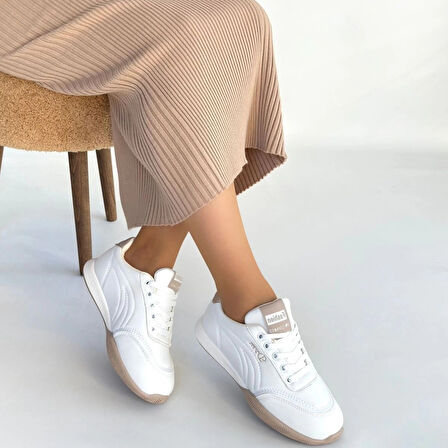 BİÇOMİ Tawen Beyaz Cilt Bağcıklı Spor Ayakkabı