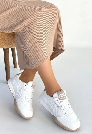 BİÇOMİ Tawen Beyaz Cilt Bağcıklı Spor Ayakkabı