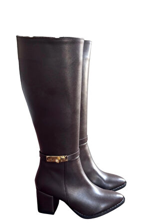 BİÇOMİ Jeoli Kahverengi Cilt Topuklu Çizme