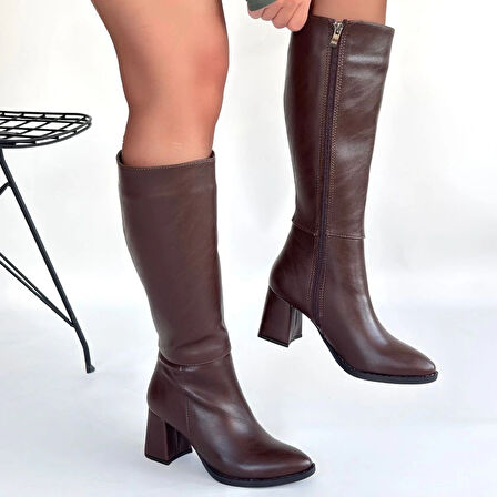 BİÇOMİ Morena Acı Kahve Cilt Topuklu Çizme