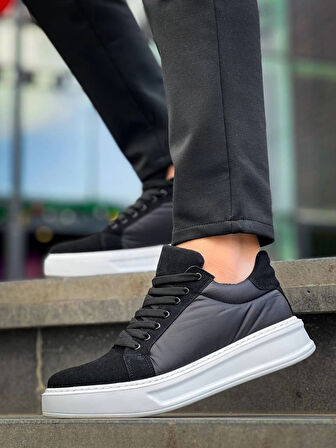 BİÇOMİ KB-046 Kuback Siyah Paraşüt Beyaz Yüksek Taban Günlük Spor Ayakkabı