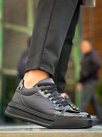 BİÇOMİ KB-X46 Kuback Siyah Rugan Yüksek Siyah Taban Günlük Spor Ayakkabı