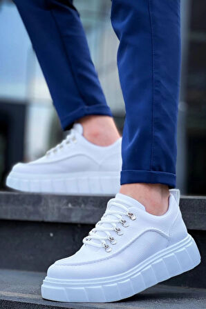 BİÇOMİ KB-X10 Kuback Beyaz Cilt  Beyaz Yüksek Taban Günlük Spor Ayakkabı