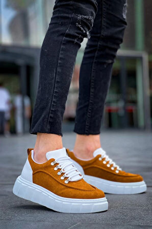 BİÇOMİ KB-X10 Kuback Taba Süet Beyaz Yüksek Taban Günlük Spor Ayakkabı