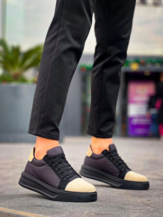 BİÇOMİ KB-X46 Kuback Siyah Bej Yüksek Siyah Taban Günlük Spor Ayakkabı