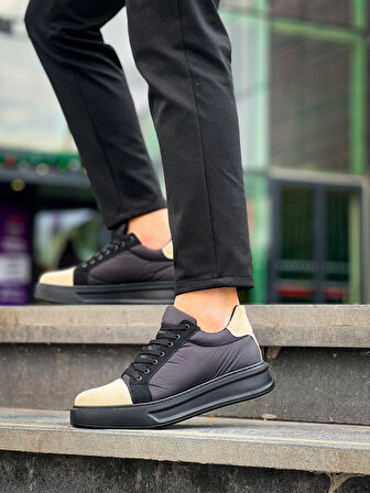BİÇOMİ KB-X46 Kuback Siyah Bej Yüksek Siyah Taban Günlük Spor Ayakkabı