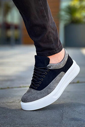 BİÇOMİ KB-005 Kuback Siyah Gri Süet Bağcıklı  Günlük Erkek  Ayakkabı