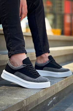 BİÇOMİ KB-005 Kuback Siyah Gri Süet Bağcıklı  Günlük Erkek  Ayakkabı