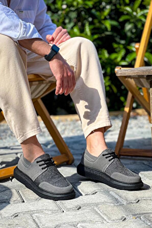 BİÇOMİ KB-042  Kuback Bağcıklı Gri Siyah Taban Günlük Erkek Ayakkabı