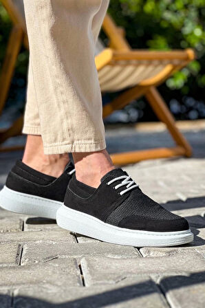 BİÇOMİ KB-042  Kuback Bağcıklı  Siyah Deri Tozu Beyaz Taban Günlük Erkek Ayakkabı