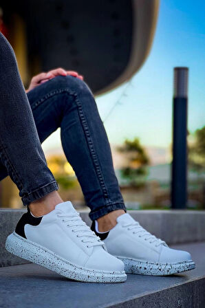 BİÇOMİ KB-X500  Kuback Beyaz Siyah  Yüksek Taban Bağcıklı Günlük Erkek Ayakkabı